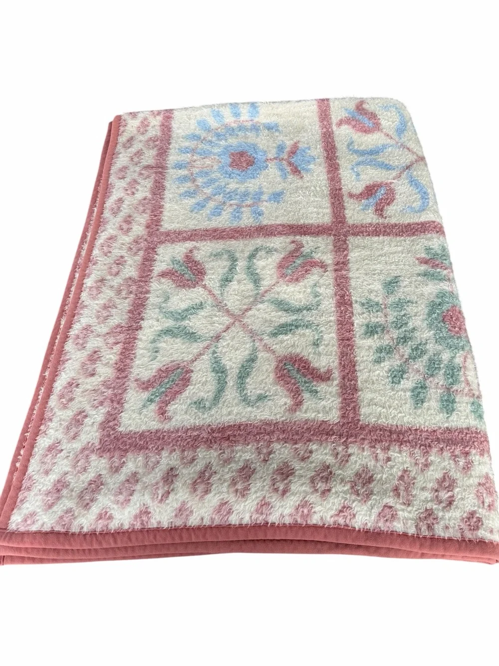 VTG Biederlack Floral Block Cottagecore Throw Blanket Pink Pastels 56x76 Soft